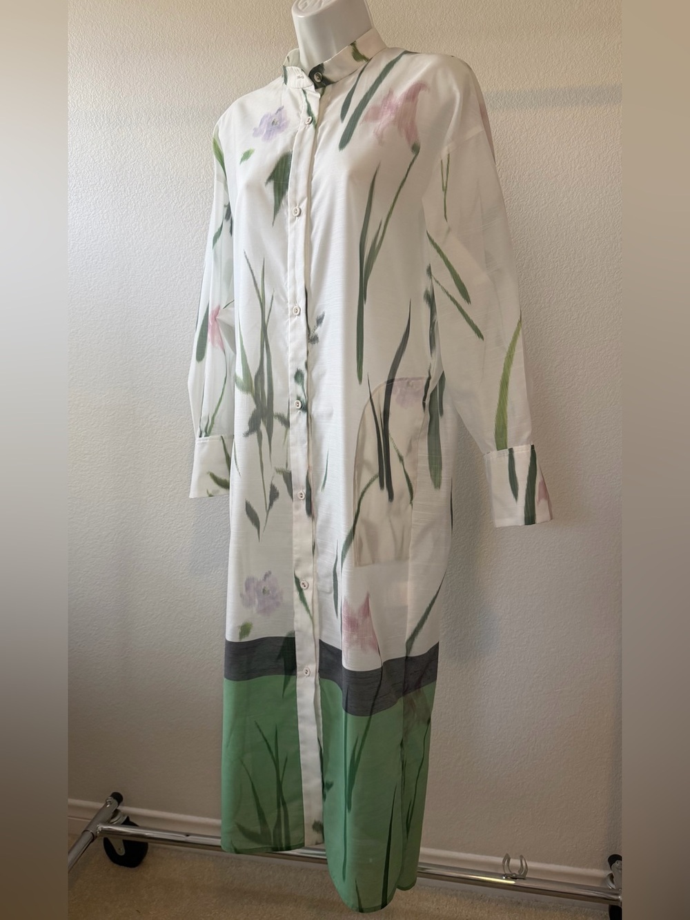 Mame Kurogouchi Sheer Floral Button Front Dress Size 2 - Picture 3 of 15